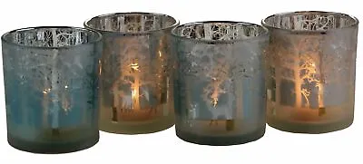 Buy Reindeer / Stag Glass Silhouette Votive Candle Holder - Blue Silver - Set Of 4 • 14.99£