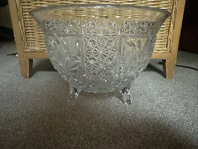 Buy Vintage McKee Innovation Cut Glass Punch Bowl Daisies Buttons • 21.99£