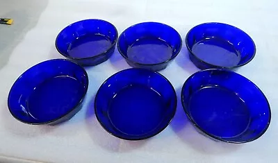 Buy SIX  Libbey Gibraltar Cobalt Blue 5.5” Glass Bowls Duratuff Paneled • 23.75£
