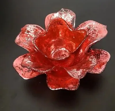 Buy Vintage Flash Painted Red Glass Lotus Flower Votive Candle Holder 3  -Used • 11.38£