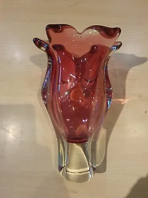 Buy Vintage Chribska Josef Hospodka Czech Art Glass Vase Pink Chunky 1970s • 25£