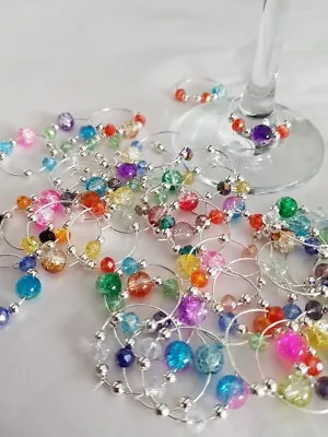 Buy Set Of 6 Wine Glass Charms Crackle Glass Beads • 3.85£