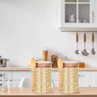 Buy Glass Storage Jar Oats Jars With Bamboo Lid And Spoon Glass Storage Container • 19.97£