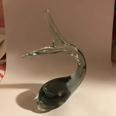 Buy Smooth Glass  Dolphin Ornament Clear Grey Tail Above Body Very Elegant Unmarked • 12£