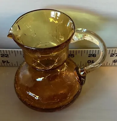Buy VTG Gold Amber Crackle Glass Mini Pitcher Handblown Applied Handle 3.25”T • 14.18£