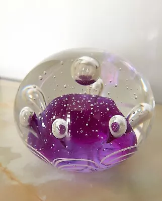 Buy Large Glass Paperweight - Purple With Bubbles, Looks Lovely! Great Condition! • 22.99£