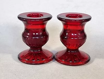 Buy Pair Of Vintage Taiwan Red Glass Candlestick Holder Footed Very Good Condition • 16.72£