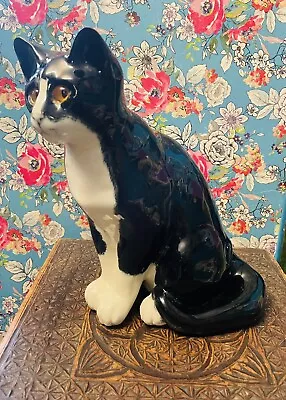 Buy Mike Hinton Ceramic Black And White Cat Number 1 9” Tall Glass Eyes • 45£