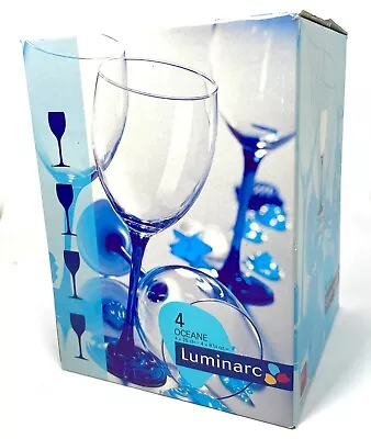 Buy Set Of 4 Vintage Luminarc Oceane Saphir Cobalt Blue Stemmed Wine Glasses 8.25 Oz • 28.76£