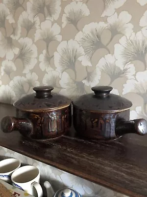 Buy TG Green Ltd Cornish Treacle Dripped Glaze RusticX2 Lidded Soup Bowls  (RARE) • 20£