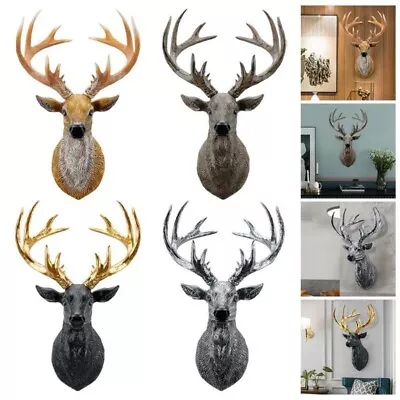 Buy Deer Head Statue Figurines Sculpture Wall Mounted Antlers Stag Ornament ForHouse • 21.59£