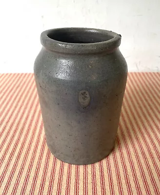 Buy Antique Crock, Gray Salt Glaze, 3 Pints 7  Tall, Circa 1870, Vintage Stoneware • 47.32£