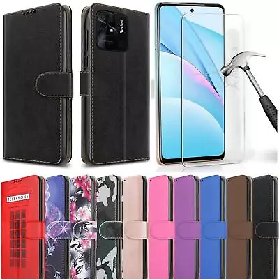 Buy For Xiaomi Redmi 10C Case Slim Leather Wallet Stand Phone Cover + Tempered Glass • 6.45£