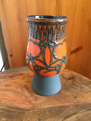 Buy Retro East German Vase Strehla 1232 Lava Glazed Orange Mid Century Pottery 21cm  • 36.80£