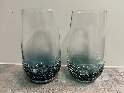 Buy Pier 1 Imports Teal Blue Crackle Glass Highball Tumblers Glasses ~ Set Of 2 • 37.93£