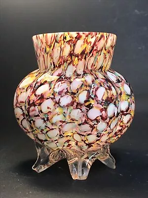 Buy Antique Franz Welz Harlequin Honeycomb Splatter Glass Vase 1890-1920 Pink Yellow • 18.50£
