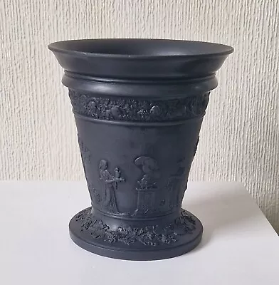 Buy Edwardian Wedgwood Vase Black Basalt Neo Classical Figural Planter Trumpet Vase  • 130£