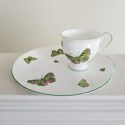 Buy Beautiful Crown Staffordshire Butterfly Fine Bone China Snack Plate & Cup Set • 15.37£