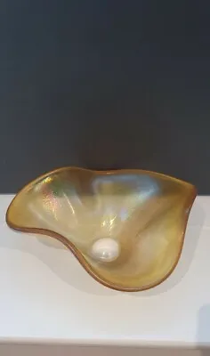 Buy Heron Glass Golden Yellow Iridescent Freeform Bowl Vase Art Nouveau Mushroom • 19.95£