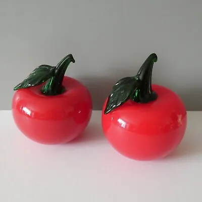 Buy 2 Vintage Murano Style Glass Red Apple Ornament Faux Fruit Retro Kitsch • 14.99£