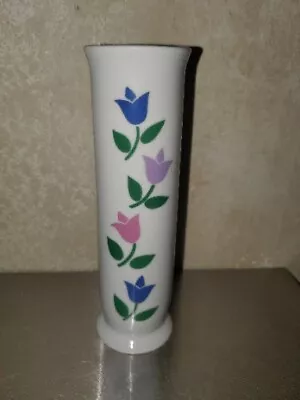 Buy Vintage 1988 Flower Bud Vase White W/ Tulip Flowers FTDA Korea 6.5” Tall  • 33.26£