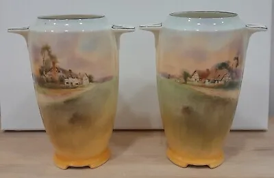 Buy Royal Doulton Series Ware Pair Of Vases, Painted Cottage Countryside Scenes • 45£