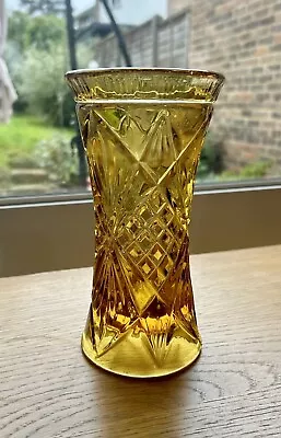 Buy Vintage Retro 1930-40s Art Deco Amber Cut Glass Vase Tall Flowers Original Decor • 19.95£