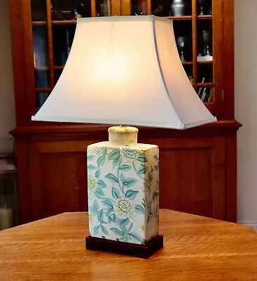Buy Large Rectangular Antiqued Effect Pottery Table Lamp By Kipfold - Wooden Stand • 35£