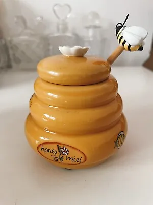 Buy Small Bee Decorative Pottery Honey Pot And Lid And Dipper • 7.25£