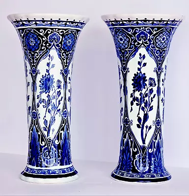 Buy Delft Pair Of Xl Chalice Vases 12.2 Inches - By Boch Royal Sphinx Holland • 125.47£
