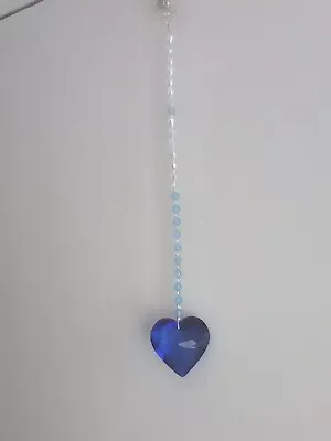 Buy Hanging Suncatcher 45mm Blue Heart Clear Crystal Glass Window Pendant UNIQUE • 4.99£