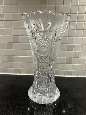 Buy Czechoslovakian Heavy Crystal Vase Gorgeous Home Decor Glassware 20 Cm Tall • 17.99£