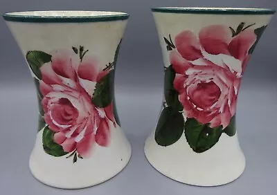 Buy Pair Antique Wemyss Pottery Waisted Vases - Hand Painted Cabbage Rose - C1900 • 52.75£