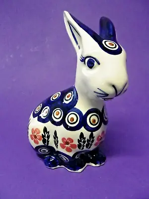 Buy Boleslawiec Polish Pottery Figurine Blue/White/Red Bunny Rabbit 8 Tall New • 24£