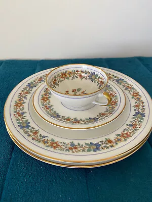 Buy C Ahrenfeld Limoges France Two Dinner Plates, Tea Cup And Saucer Floral Gold • 38.43£