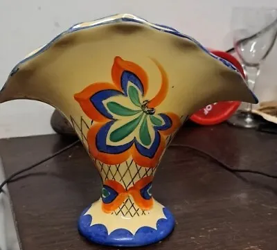 Buy Vintage 1930 Czech Art Deco Ceramic Fan Vase Ditmar Urbach Hand Painted • 126£