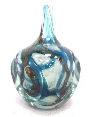 Buy 1977 MDINA Maltese Sandy Brown, Turquoise TIGER Pattern Glass CUBE VASE 7.5  P38 • 9.99£