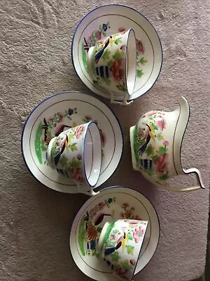 Buy Very Pretty Art Deco Chinese Inspired China 3 Cups & Saucer Milk Jug • 0.99£
