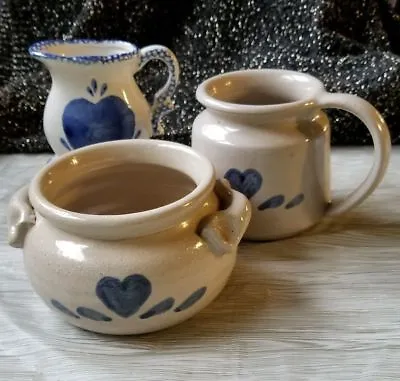 Buy Stoneware Pottery With Blue Country Heart Stencil Design Includes 3 Pieces • 37.84£