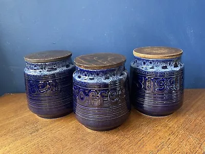 Buy Vintage Retro Tea Coffee Sugar Studio Pottery Blue Honeycomb Jars Canisters • 30£