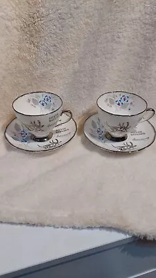 Buy Vtg Pair Gladstone Tea Cups And Saucers Silver Wedding Anniversary Bone China • 10.99£