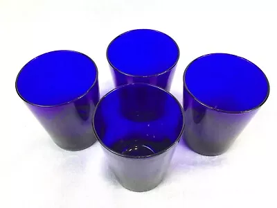 Buy (4) Cobalt Blue Glass Tumblers 16 Oz 4 3/4” Tall X 3 3/8” Across No Chips VGUC • 28.46£