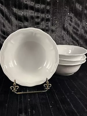 Buy Pillivuyt Queen Anne Cereal Bowls Porcelain White France Scalloped Rim Set Of 4 • 95.90£