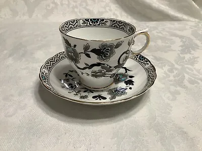 Buy Vintage Tuscan Fine English Bone China Tea Cup & Saucer White W/Black Floral • 28.35£