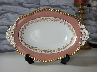 Buy VINTAGE ! TUSCAN - PINK & GOLD Sweet DISH / Oval PLATE Size: 26 X 17cm / 10 X 7  • 15.99£