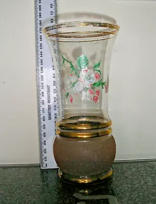 Buy Vintage Glass Vase With Gold Trim H=19cm • 4.90£