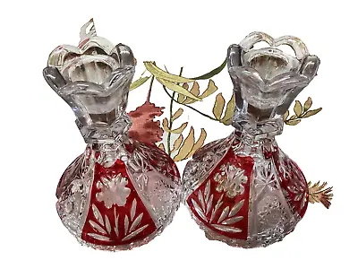 Buy Pair Of Vintage Anna Hutte (?) Crystal Cut Flash Ruby Candle Stick Holders • 14.23£