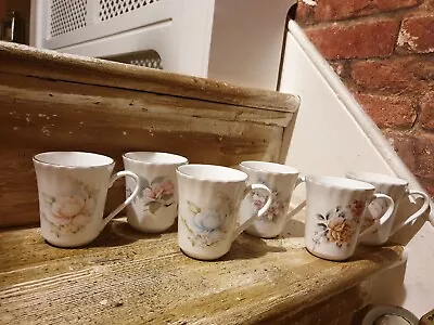 Buy 6× Queensway Fine Bone China Cups Mugs Staffordshire Floral Flowers Vintage VGC • 23.50£