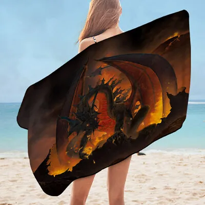 Buy Scary Fantasy Art Volcano Fireball Dragon Microfiber Beach Towel • 35.82£
