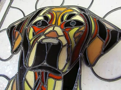 Buy Newly Crafted TRADITIONAL Leaded Stained Glass Window Panel DOG 435mm By 442mm • 975£